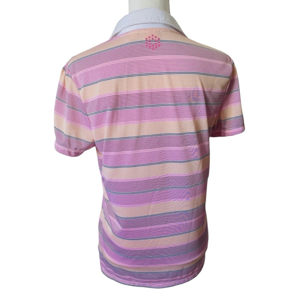 PUMA Dry Cell Golf Polo Shirt Short Sleeve Striped in Pink/Orange Size M - Picture 4 of 8